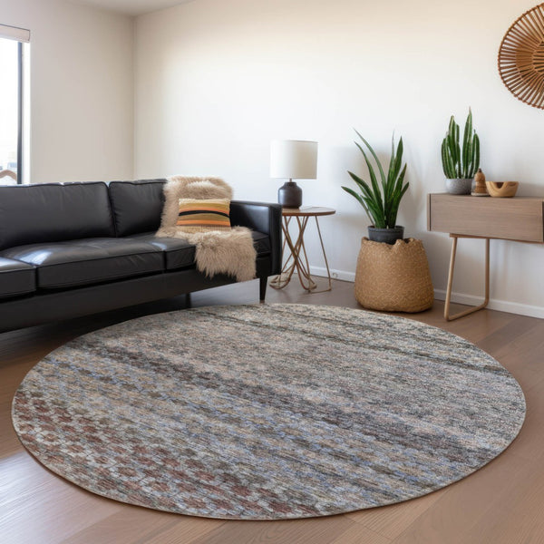 Homeroots 3' Artichoke Green And Beige Striped Washable Area Rug For Indoor And Outdoor Spaces, Durable Design 8' Round Polyester 605689