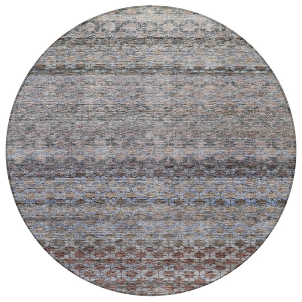 Homeroots 3' Artichoke Green And Beige Striped Washable Area Rug For Indoor And Outdoor Spaces, Durable Design 8' Round Polyester 605689