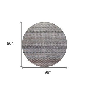 Homeroots 3' Artichoke Green And Beige Striped Washable Area Rug For Indoor And Outdoor Spaces, Durable Design 8' Round Polyester 605689