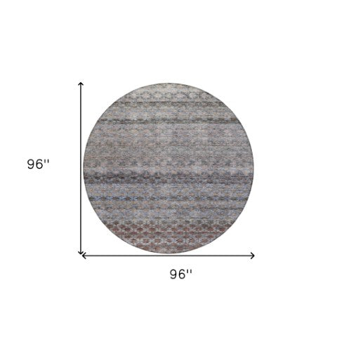 Homeroots 3' Artichoke Green And Beige Striped Washable Area Rug For Indoor And Outdoor Spaces, Durable Design 8' Round Polyester 605689