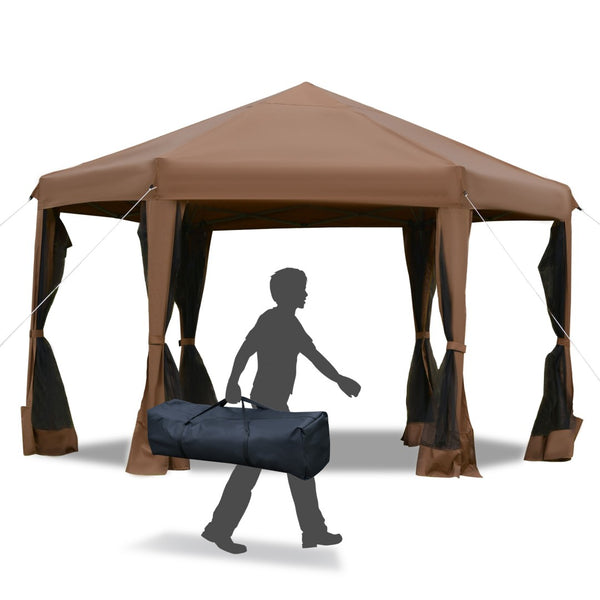 English Elm Outsunny 13' X 11' Hexagonal Pop-Up Gazebo With Adjustable Height, Mesh Sidewalls & Steel Frame W2225P200701-GIGA
