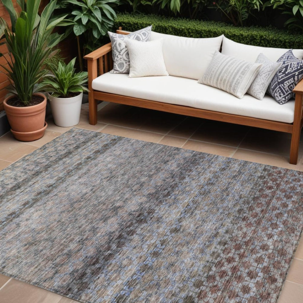 HomeRoots 5' Stylish Brown, Black & Brick Red Striped Washable Rug for Indoor & Outdoor High-Traffic Areas 8' X 10' 605690