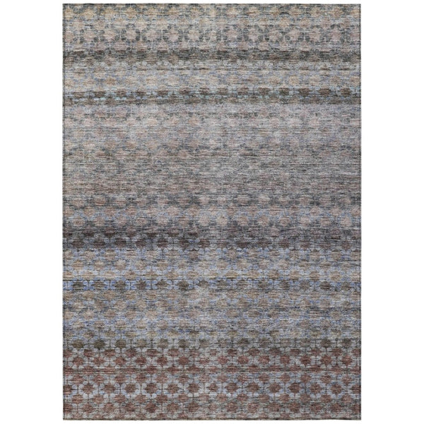 HomeRoots 5' Stylish Brown, Black & Brick Red Striped Washable Rug for Indoor & Outdoor High-Traffic Areas 10' X 14' 605692