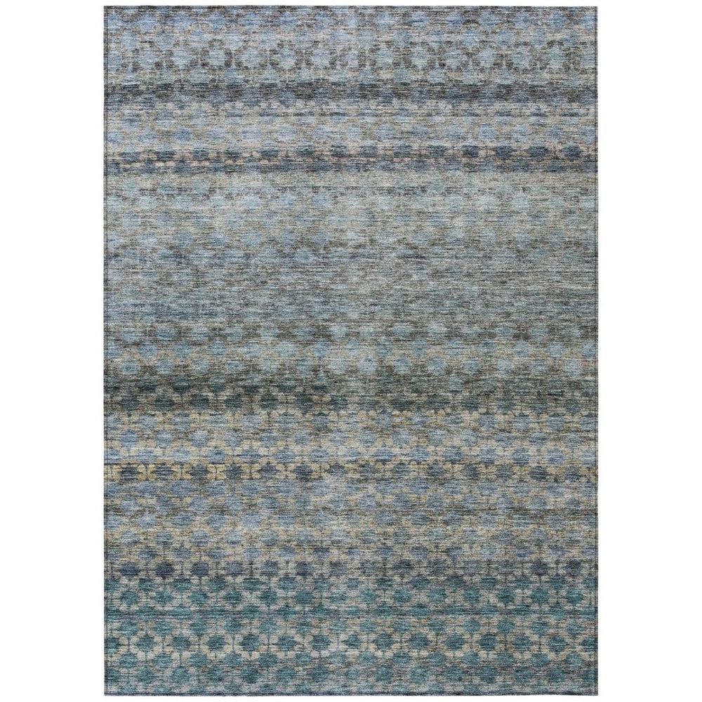 HomeRoots 5' Stylish Teal, Light Blue & Gray Striped Washable Area Rug for Indoor & Outdoor Spaces, Durable Design 5' X 8' 605694
