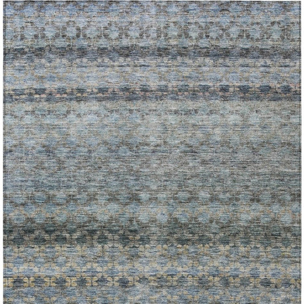 Homeroots 3' Artichoke Green And Beige Striped Washable Area Rug For Indoor And Outdoor Spaces, Durable Design 5' X 8' Polyester 605694