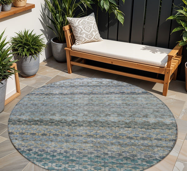 Homeroots 3' Artichoke Green And Beige Striped Washable Area Rug For Indoor And Outdoor Spaces, Durable Design 8' Round Polyester 605695
