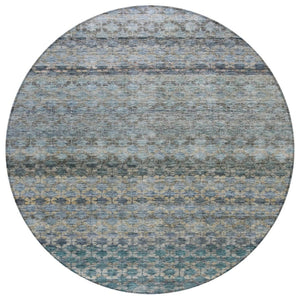HomeRoots 5' Stylish Teal, Light Blue & Gray Striped Washable Area Rug for Indoor & Outdoor Spaces, Durable Design 8' Round 605695