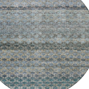 Homeroots 3' Artichoke Green And Beige Striped Washable Area Rug For Indoor And Outdoor Spaces, Durable Design 8' Round Polyester 605695