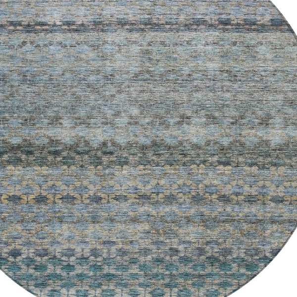 Homeroots 3' Artichoke Green And Beige Striped Washable Area Rug For Indoor And Outdoor Spaces, Durable Design 8' Round Polyester 605695