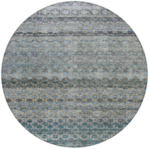 Homeroots 3' Artichoke Green And Beige Striped Washable Area Rug For Indoor And Outdoor Spaces, Durable Design 8' Round Polyester 605695