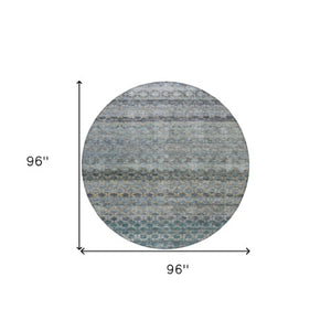 Homeroots 3' Artichoke Green And Beige Striped Washable Area Rug For Indoor And Outdoor Spaces, Durable Design 8' Round Polyester 605695