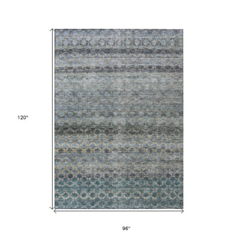 Homeroots 3' Artichoke Green And Beige Striped Washable Area Rug For Indoor And Outdoor Spaces, Durable Design 8' X 10' Polyester 605696