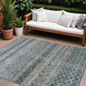 Homeroots 3' Artichoke Green And Beige Striped Washable Area Rug For Indoor And Outdoor Spaces, Durable Design 8' X 10' Polyester 605696