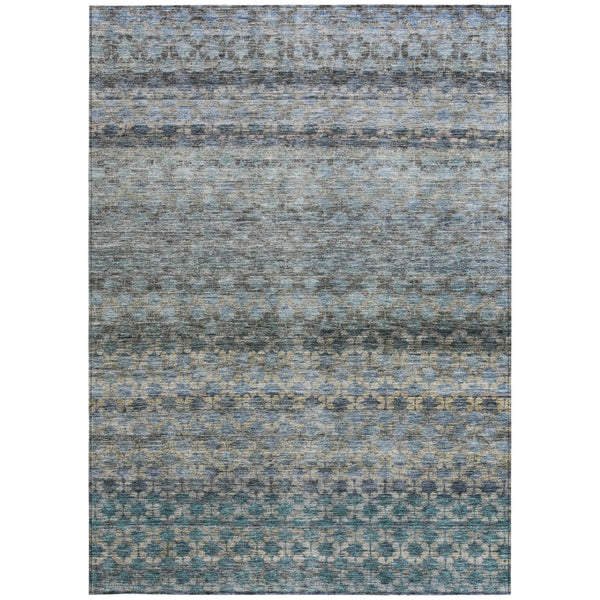 Homeroots 3' Artichoke Green And Beige Striped Washable Area Rug For Indoor And Outdoor Spaces, Durable Design 9' X 12' Polyester 605697