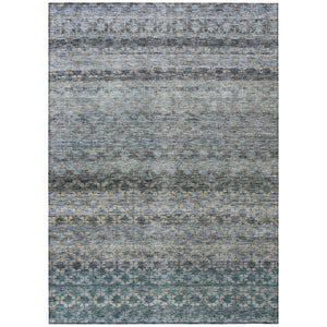 HomeRoots 5' Stylish Teal, Light Blue & Gray Striped Washable Area Rug for Indoor & Outdoor Spaces, Durable Design 10' X 14' 605698