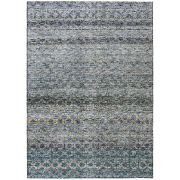 HomeRoots 5' Stylish Teal, Light Blue & Gray Striped Washable Area Rug for Indoor & Outdoor Spaces, Durable Design 10' X 14' 605698