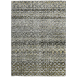Homeroots 3' Artichoke Green And Beige Striped Washable Area Rug For Indoor And Outdoor Spaces, Durable Design 5' X 8' Polyester 605700