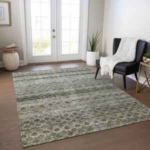 Homeroots 3' Artichoke Green And Beige Striped Washable Area Rug For Indoor And Outdoor Spaces, Durable Design 5' X 8' Polyester 605700