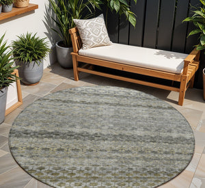 Homeroots 3' Artichoke Green And Beige Striped Washable Area Rug For Indoor And Outdoor Spaces, Durable Design 8' Round Polyester 605701