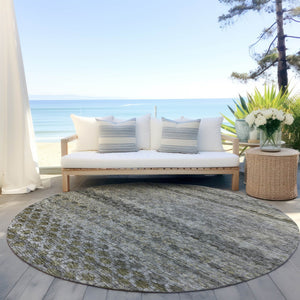 Homeroots 3' Artichoke Green And Beige Striped Washable Area Rug For Indoor And Outdoor Spaces, Durable Design 8' Round Polyester 605701