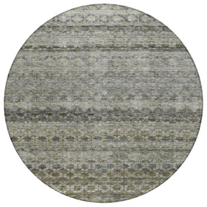 HomeRoots 5' Durable Pewter and Green Striped Washable Area Rug for Indoor and Outdoor Living Spaces 8' Round 605701