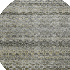 Homeroots 3' Artichoke Green And Beige Striped Washable Area Rug For Indoor And Outdoor Spaces, Durable Design 8' Round Polyester 605701