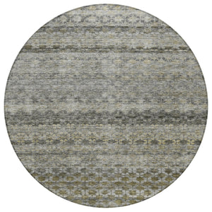 Homeroots 3' Artichoke Green And Beige Striped Washable Area Rug For Indoor And Outdoor Spaces, Durable Design 8' Round Polyester 605701