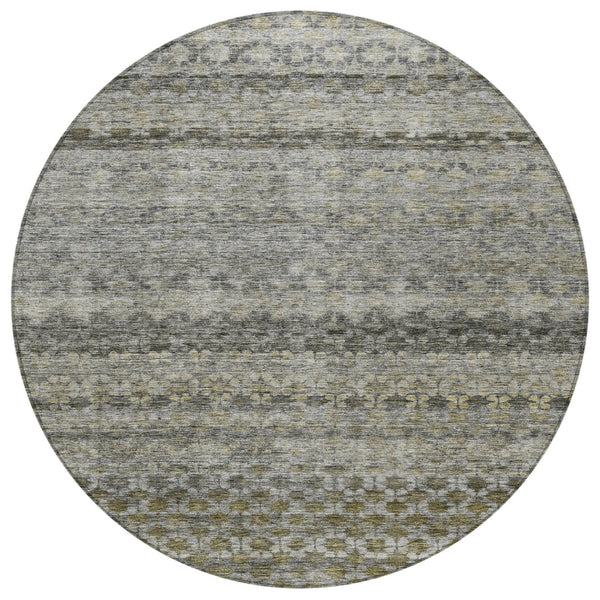 Homeroots 3' Artichoke Green And Beige Striped Washable Area Rug For Indoor And Outdoor Spaces, Durable Design 8' Round Polyester 605701