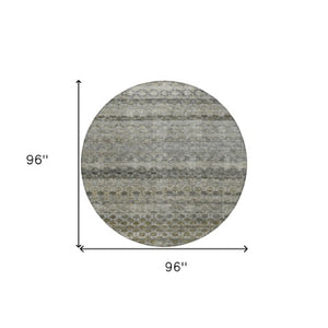 Homeroots 3' Artichoke Green And Beige Striped Washable Area Rug For Indoor And Outdoor Spaces, Durable Design 8' Round Polyester 605701