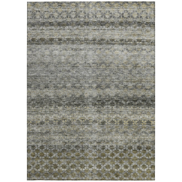 Homeroots 3' Artichoke Green And Beige Striped Washable Area Rug For Indoor And Outdoor Spaces, Durable Design 8' X 10' Polyester 605702