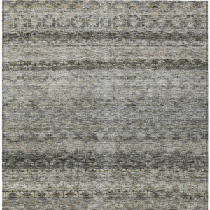 Homeroots 3' Artichoke Green And Beige Striped Washable Area Rug For Indoor And Outdoor Spaces, Durable Design 9' X 12' Polyester 605703