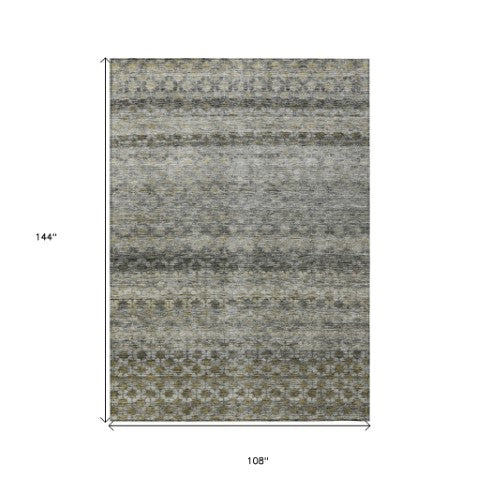 Homeroots 3' Artichoke Green And Beige Striped Washable Area Rug For Indoor And Outdoor Spaces, Durable Design 9' X 12' Polyester 605703