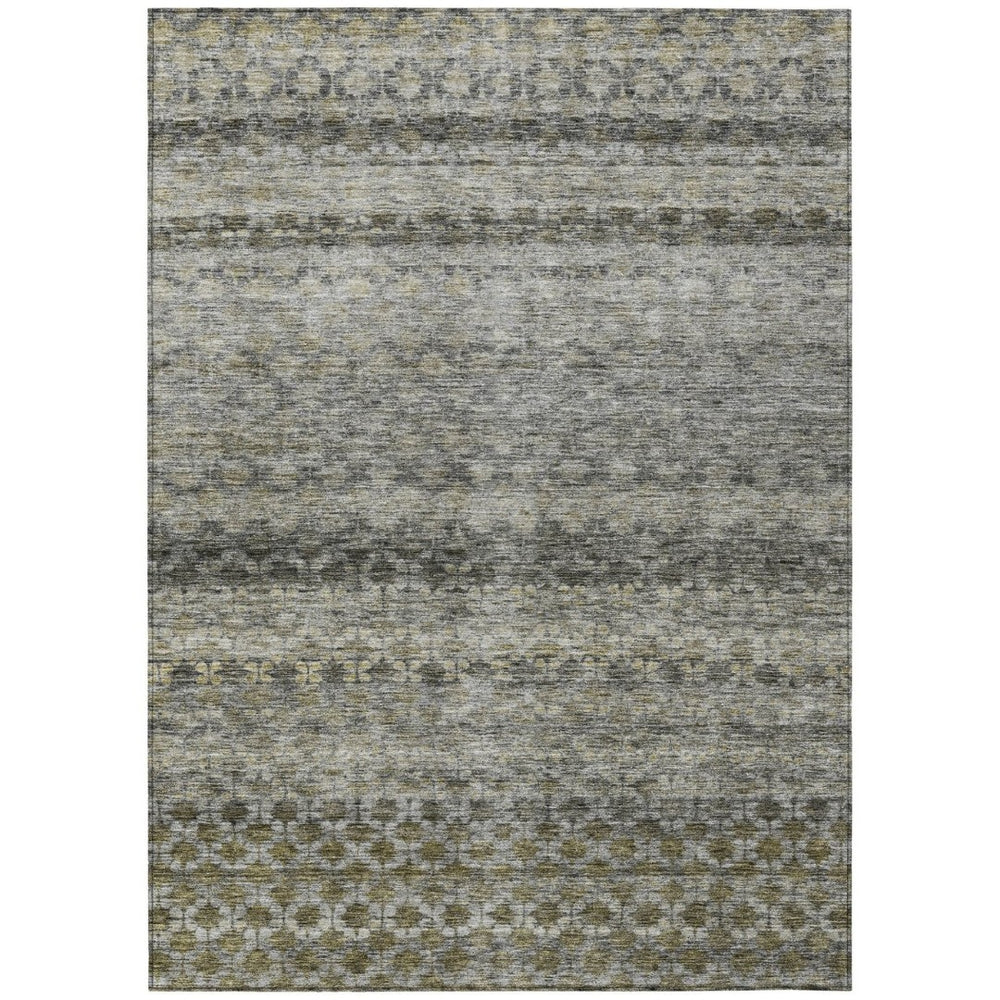 HomeRoots 9' X 12' Stylish Pewter & Green Striped Indoor-Outdoor Area Rug - Durable, Washable, Versatile Design 605703