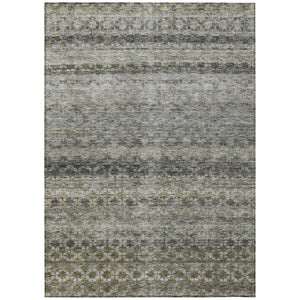 HomeRoots 9' X 12' Stylish Pewter & Green Striped Indoor-Outdoor Area Rug - Durable, Washable, Versatile Design 605703