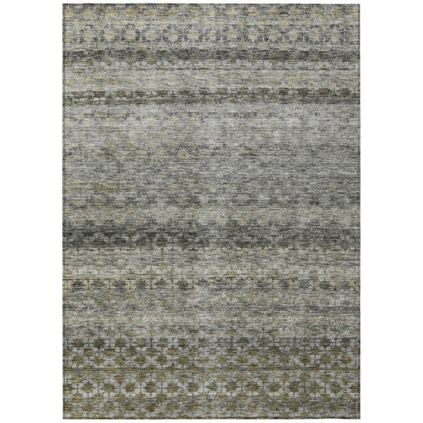 HomeRoots 9' X 12' Stylish Pewter & Green Striped Indoor-Outdoor Area Rug - Durable, Washable, Versatile Design 605703