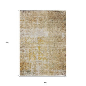 Homeroots 3' Stylish Gold Brown And Beige Geometric Washable Area Rug For Indoor And Outdoor Spaces 5' X 8' Polyester 605706