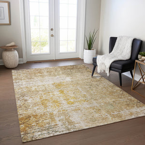 Homeroots 3' Stylish Gold Brown And Beige Geometric Washable Area Rug For Indoor And Outdoor Spaces 5' X 8' Polyester 605706