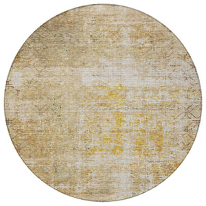 Homeroots 3' Stylish Gold Brown And Beige Geometric Washable Area Rug For Indoor And Outdoor Spaces 8' Round Polyester 605707