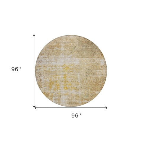 Homeroots 3' Stylish Gold Brown And Beige Geometric Washable Area Rug For Indoor And Outdoor Spaces 8' Round Polyester 605707