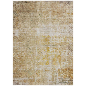 Homeroots 3' Stylish Gold Brown And Beige Geometric Washable Area Rug For Indoor And Outdoor Spaces 8' X 10' Polyester 605708
