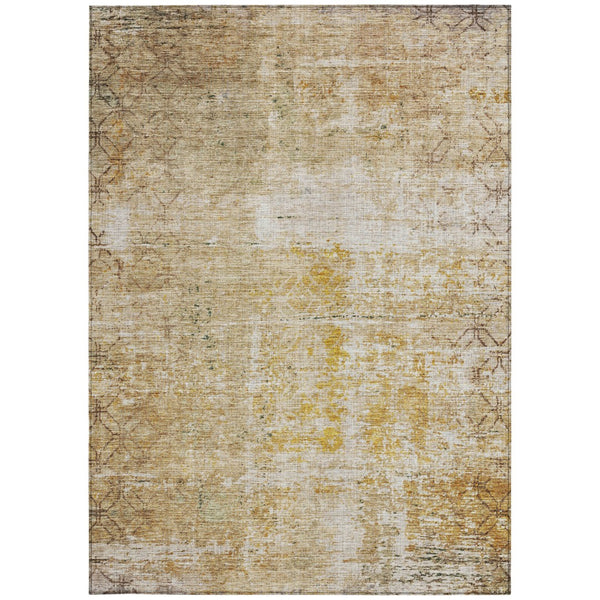 Homeroots 3' Stylish Gold Brown And Beige Geometric Washable Area Rug For Indoor And Outdoor Spaces 10' X 14' Polyester 605710