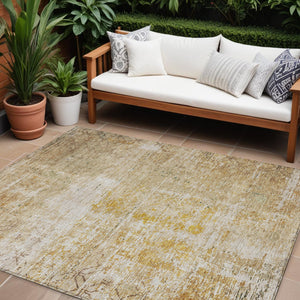 Homeroots 3' Stylish Gold Brown And Beige Geometric Washable Area Rug For Indoor And Outdoor Spaces 10' X 14' Polyester 605710