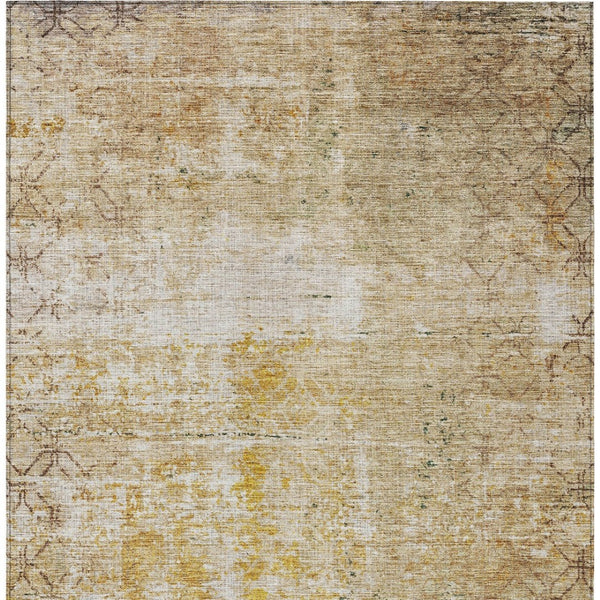 Homeroots 3' Stylish Gold Brown And Beige Geometric Washable Area Rug For Indoor And Outdoor Spaces 10' X 14' Polyester 605710