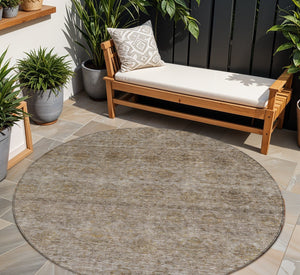 Homeroots 3' Brown And Tan Floral Washable Area Rug – Perfect For Indoor And Outdoor Living Spaces 8' Round Polyester 605713