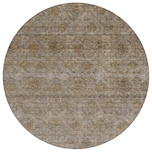 HomeRoots 5' Brown and Tan Floral Area Rug - Durable, Washable Design for Indoor and Outdoor Spaces, Stylish Charm 8' Round 605713