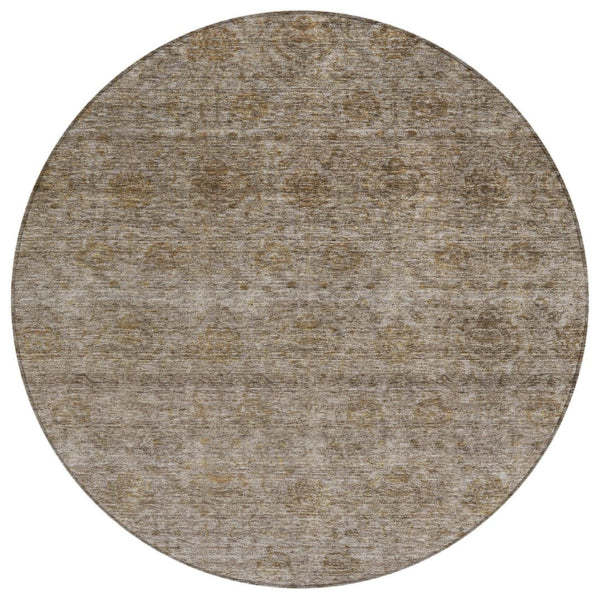 HomeRoots 5' Brown and Tan Floral Area Rug - Durable, Washable Design for Indoor and Outdoor Spaces, Stylish Charm 8' Round 605713