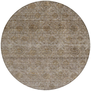 Homeroots 3' Brown And Tan Floral Washable Area Rug – Perfect For Indoor And Outdoor Living Spaces 8' Round Polyester 605713