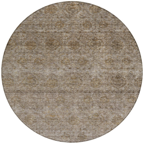 Homeroots 3' Brown And Tan Floral Washable Area Rug – Perfect For Indoor And Outdoor Living Spaces 8' Round Polyester 605713
