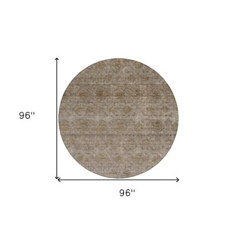 Homeroots 3' Brown And Tan Floral Washable Area Rug – Perfect For Indoor And Outdoor Living Spaces 8' Round Polyester 605713