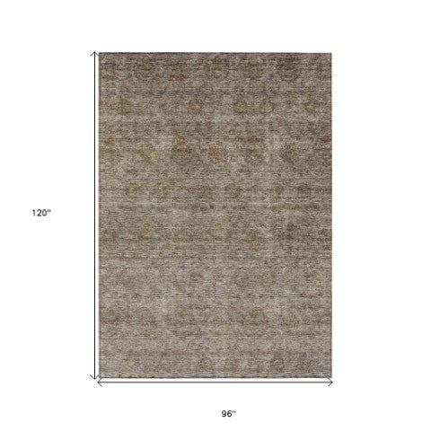 Homeroots 3' Brown And Tan Floral Washable Area Rug – Perfect For Indoor And Outdoor Living Spaces 8' X 10' Polyester 605714